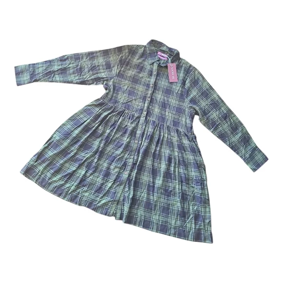 Adore Me Fleur Green Plaid Shirt Dress Small NWT - Picture 3 of 10